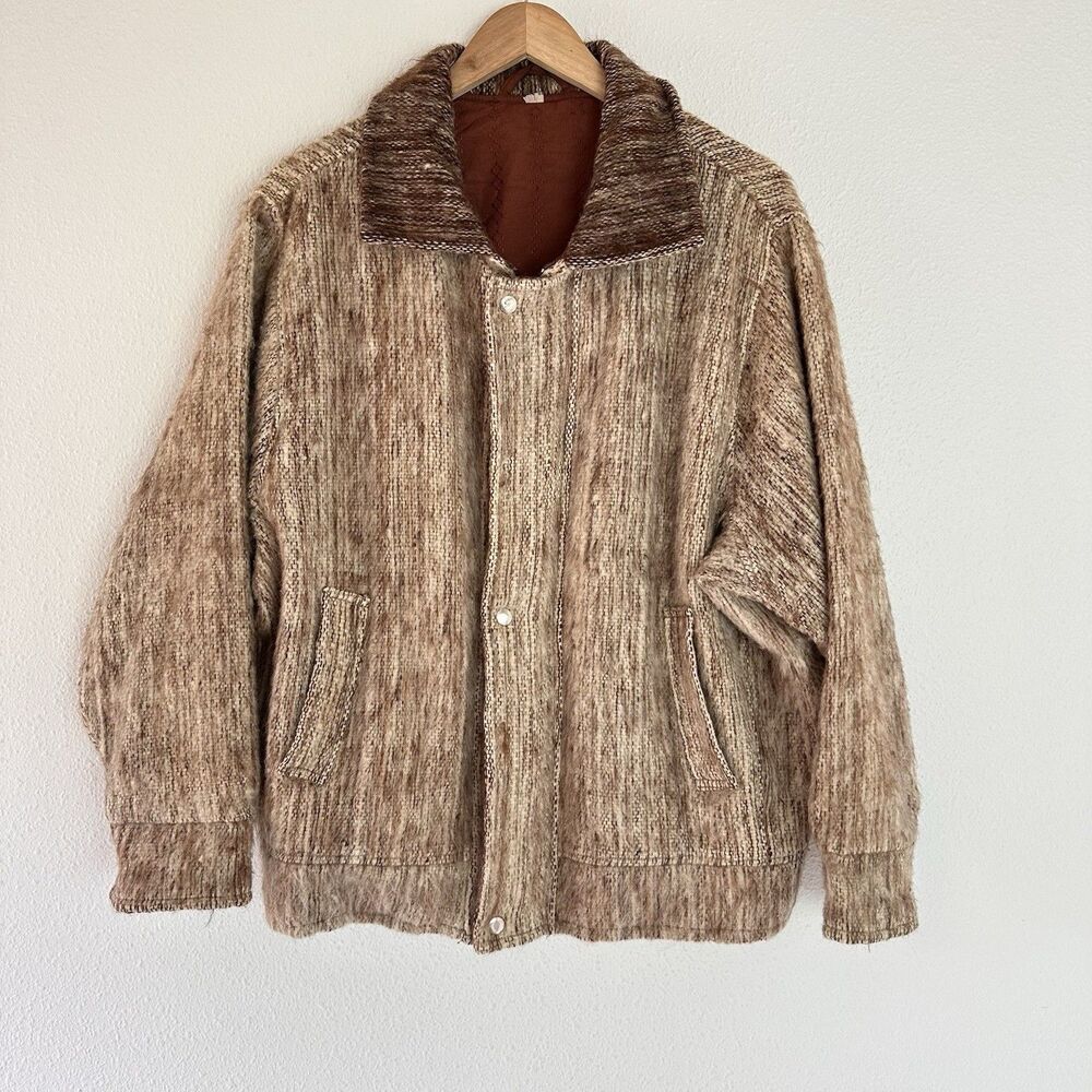 Vintage Men’s Brown Mohair Bomber Style Jacket 60s70s Rockabilly